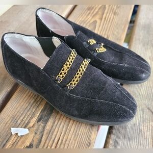 Vintage designer ENZO girls SZ 30 / 12c VGUC BLACK METALLIC GOLD CHAIN Shoes